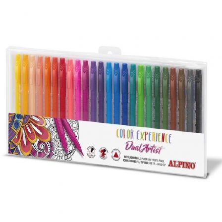 Alpino Color Experience Dual Artist Estuche de 24 Rotuladores Colores Surtidos con Doble Punta de Pincel y Fina de 0,7 mm